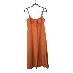 Helena Sorel Orange Yellow Gingham Tie Front Sleeveless Maxi Sundress, Size 6